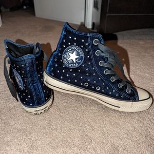 Converse Navy Blue Velvet High Top Sneakers Size 7